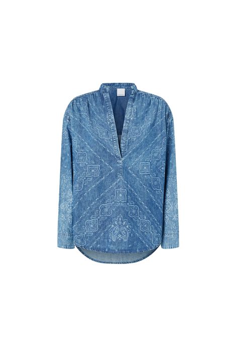 Blusa Pinko donna Bengasi 104975 A218 Blu boxy denim all over laser colletto coreana asimmetrico cotone PINKO | Camicia | 104975 A218PJE